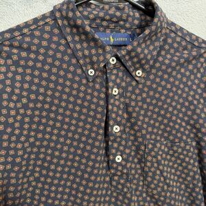 Ralph Lauren Long Sleeve‎ Polo Shirt Men's Large Pocket All Over Print